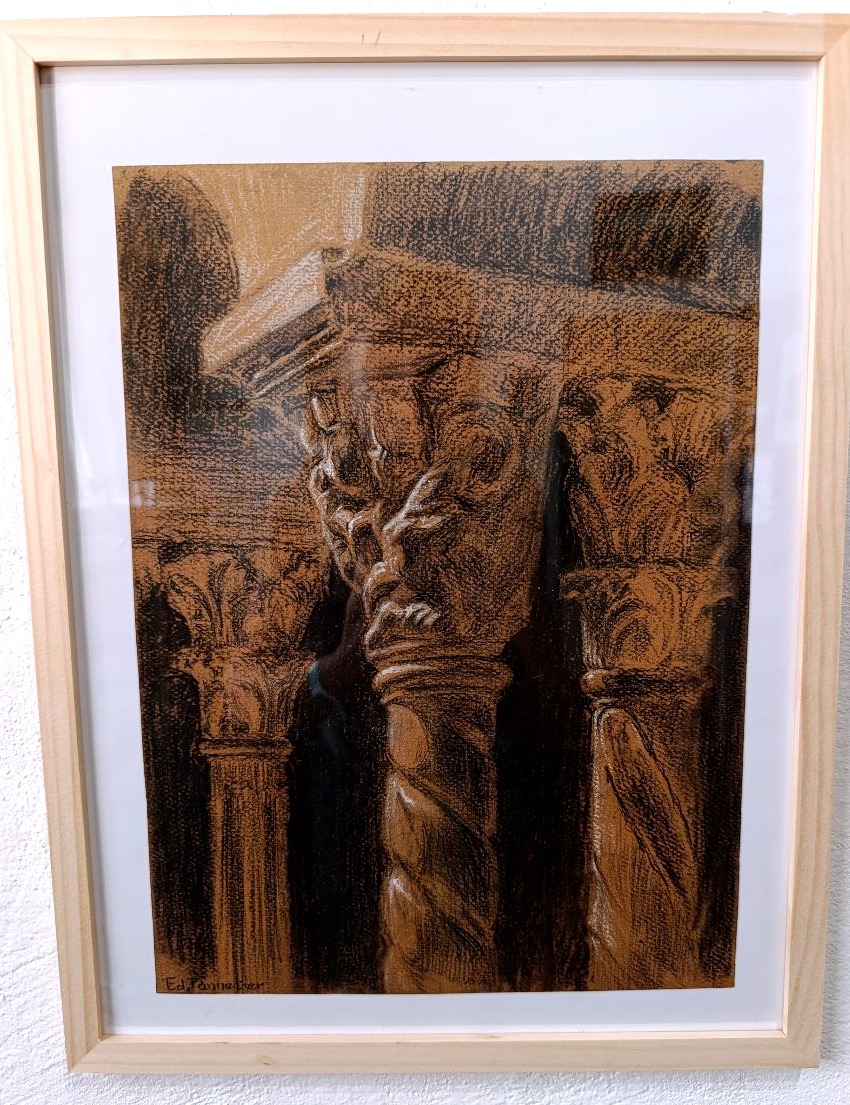 Edouard PANNETIER (1884-1965), Dessin Fusain sur papier, le cloitre de St Sauveur, signé, cadre-photo-4