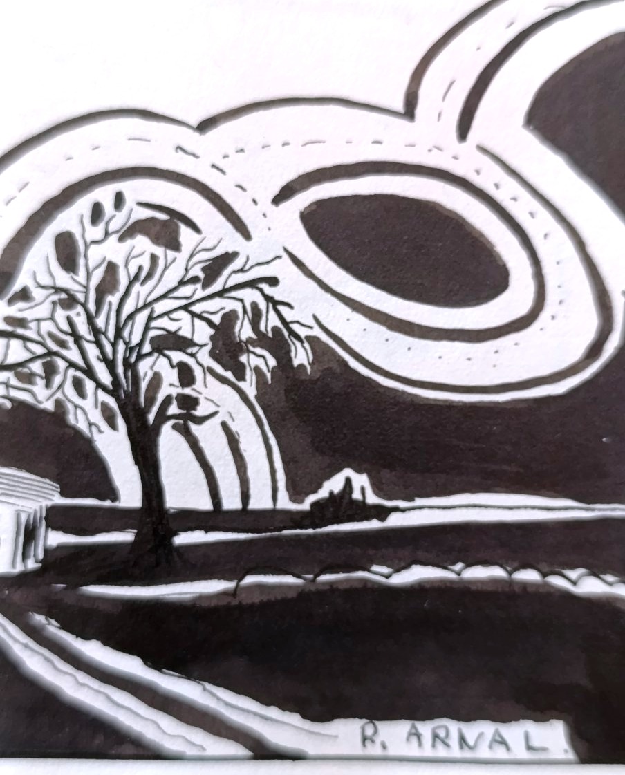 Raphael Arnal (1906-1963), La chaumière, Encre Sur Papier, Signée, Encadrée, 1932-photo-3