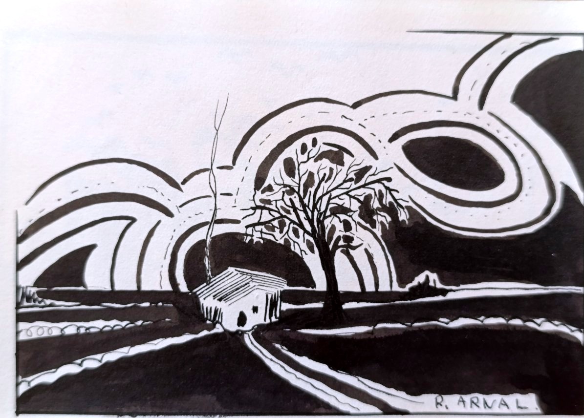 Raphael Arnal (1906-1963), La chaumière, Encre Sur Papier, Signée, Encadrée, 1932
