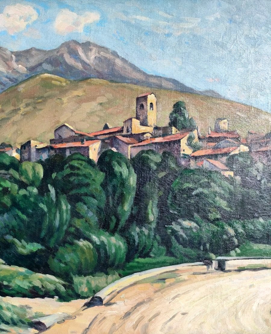 Marcel Bernanose (1884-1952), Le village catalan, Huile sur toile signée, ancadrée-photo-2