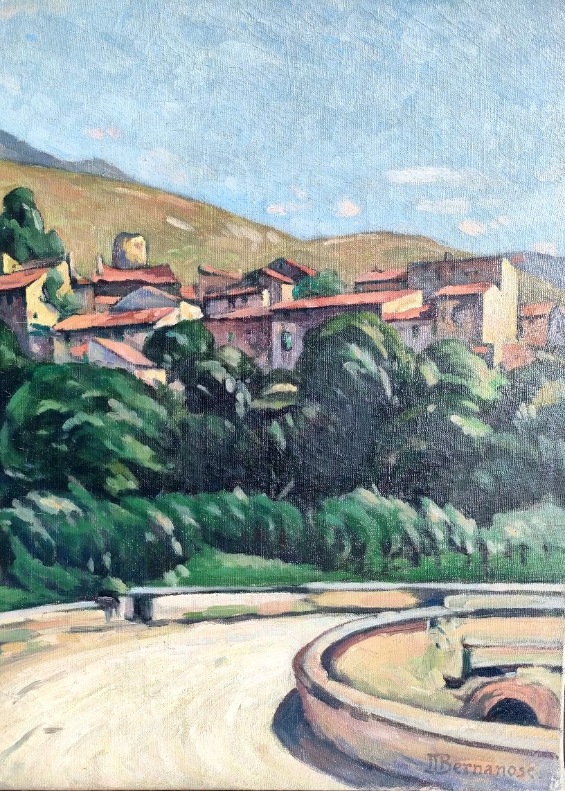 Marcel Bernanose (1884-1952), Le village catalan, Huile sur toile signée, ancadrée-photo-3