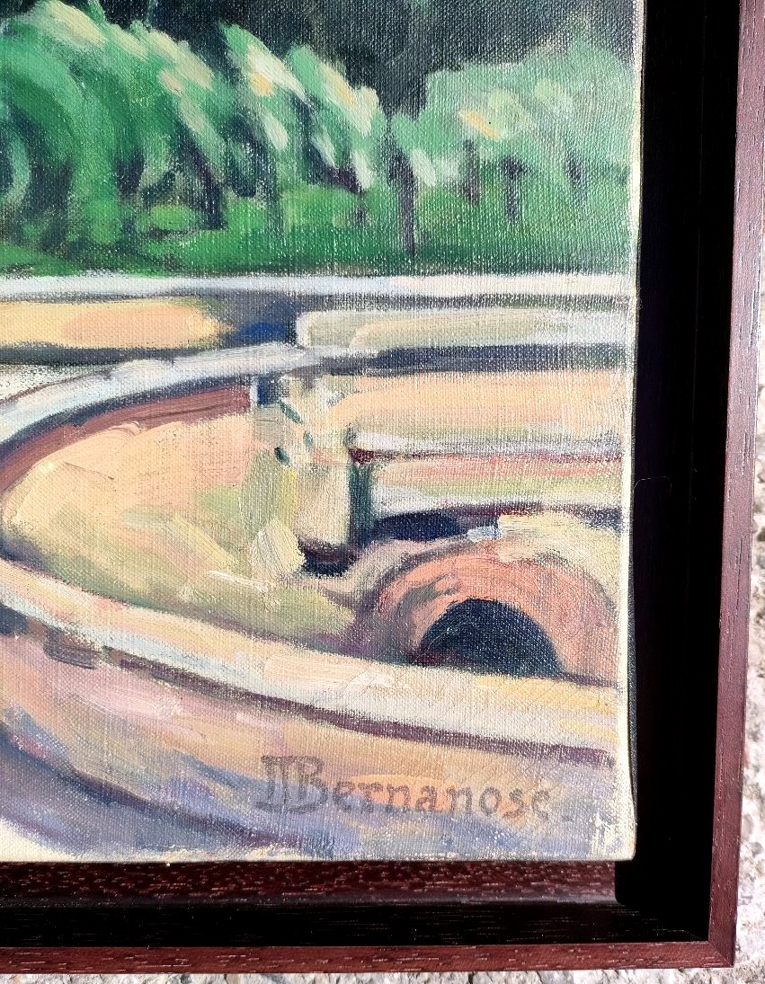 Marcel Bernanose (1884-1952), Le village catalan, Huile sur toile signée, ancadrée-photo-1