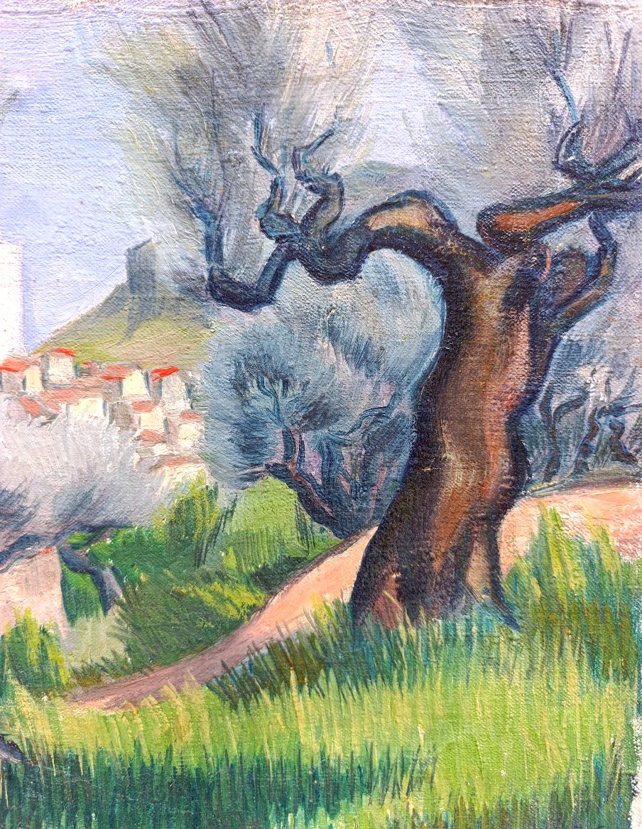 H. Botto (XXème), Paysage aux olivier, Huile sur toile signée à droite, datée 1946-photo-2