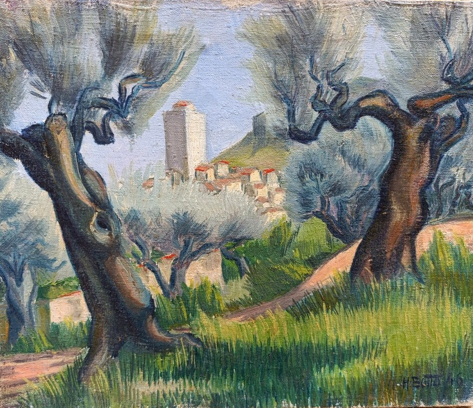 H. Botto (XXème), Paysage aux olivier, Huile sur toile signée à droite, datée 1946