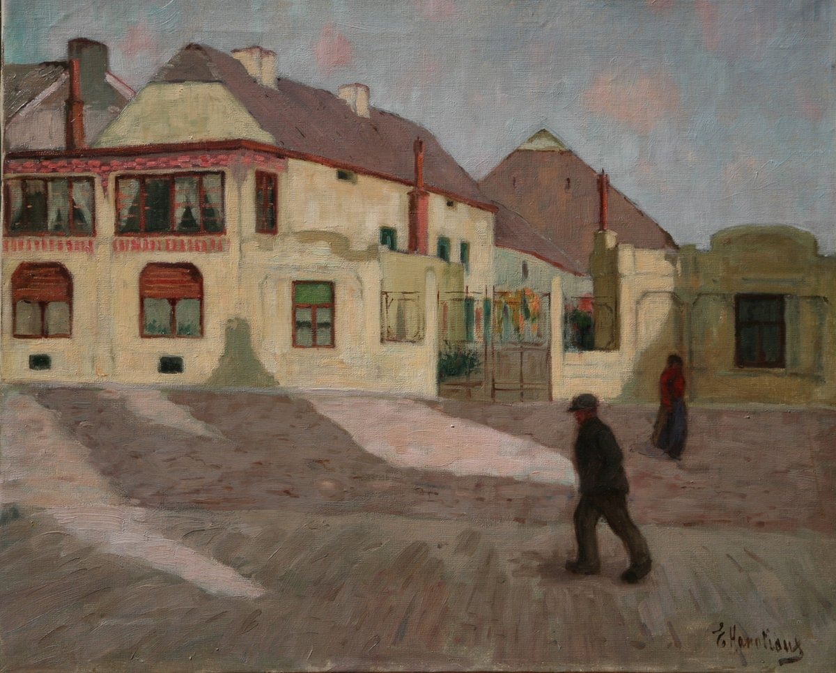 Ernest Hanotiaux (1903-1970), Le marcheur sur la butte Montmartre, Huile sur toile signée
