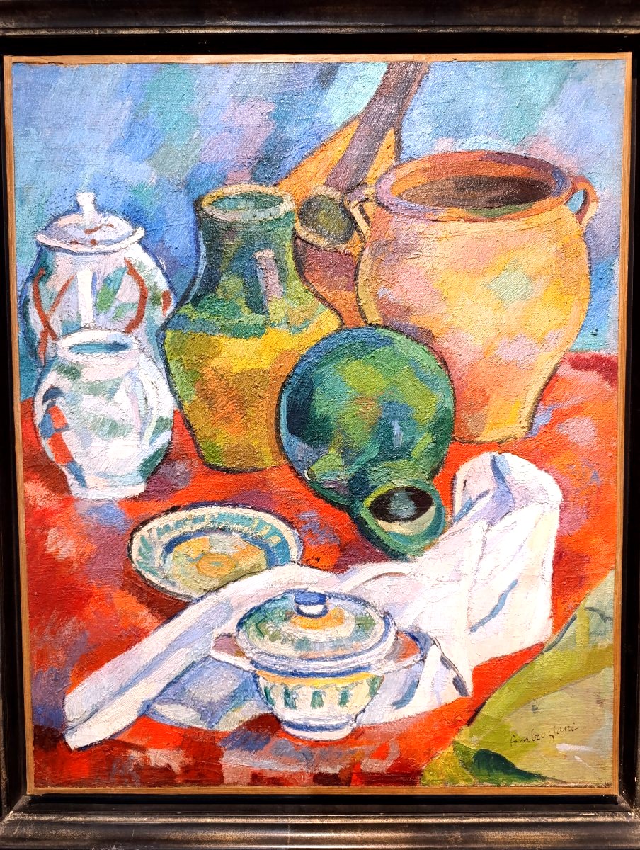Pierre Ambrogiani (1907-1985), Les pichets sur la table, Huile Sur Toile Signée, encadré-photo-3