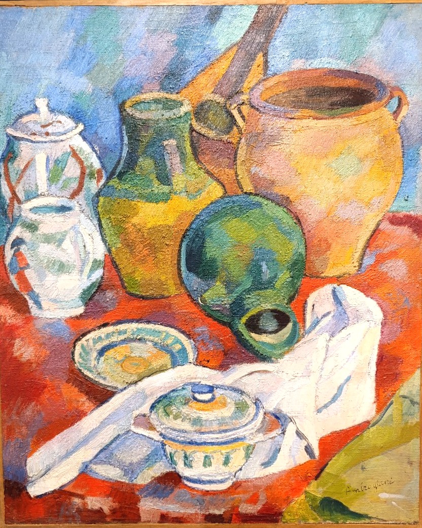 Pierre Ambrogiani (1907-1985), Les pichets sur la table, Huile Sur Toile Signée, encadré