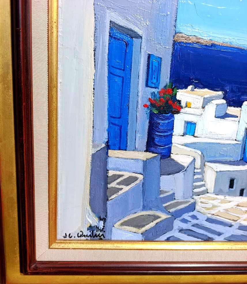 Jean-Claude Quilici (1941_), Mykonos, Façades au soleil, Huile sur toile signée, encadrée-photo-4