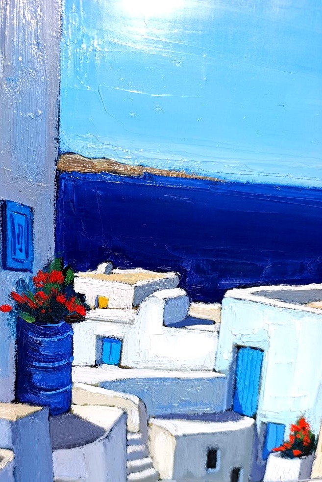 Jean-Claude Quilici (1941_), Mykonos, Façades au soleil, Huile sur toile signée, encadrée-photo-1