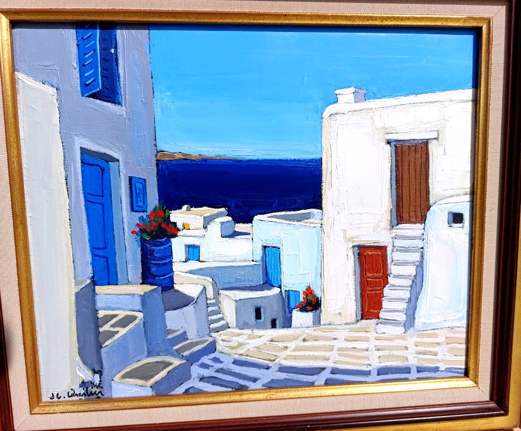 Jean-Claude Quilici (1941_), Mykonos, Façades au soleil, Huile sur toile signée, encadrée-photo-2