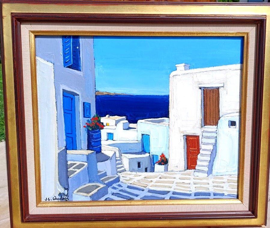 Jean-Claude Quilici (1941_), Mykonos, Façades au soleil, Huile sur toile signée, encadrée-photo-3