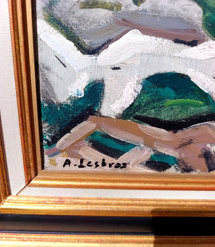 Alfred LESBROS (1873-1940), Le vieux moulin, Huile sur toile signée, encadrée-photo-2