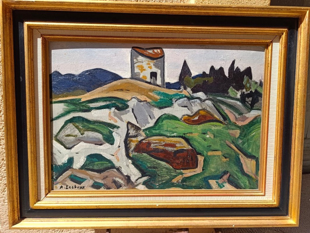 Alfred LESBROS (1873-1940), Le vieux moulin, Huile sur toile signée, encadrée-photo-3