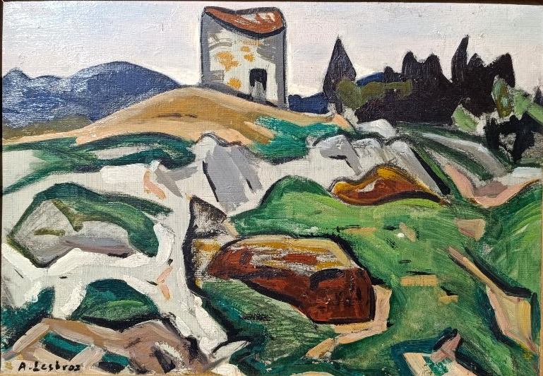Alfred LESBROS (1873-1940), Le vieux moulin, Huile sur toile signée, encadrée