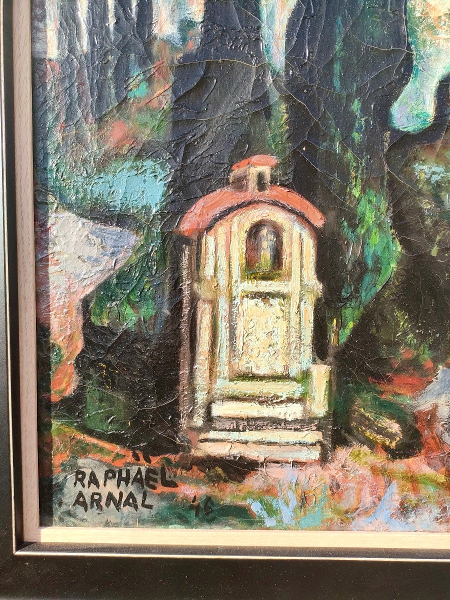 Raphael Arnal (1906-1963), Paysage à l'oratoire, Huile sur toile signée, encadrée, 1948-photo-2