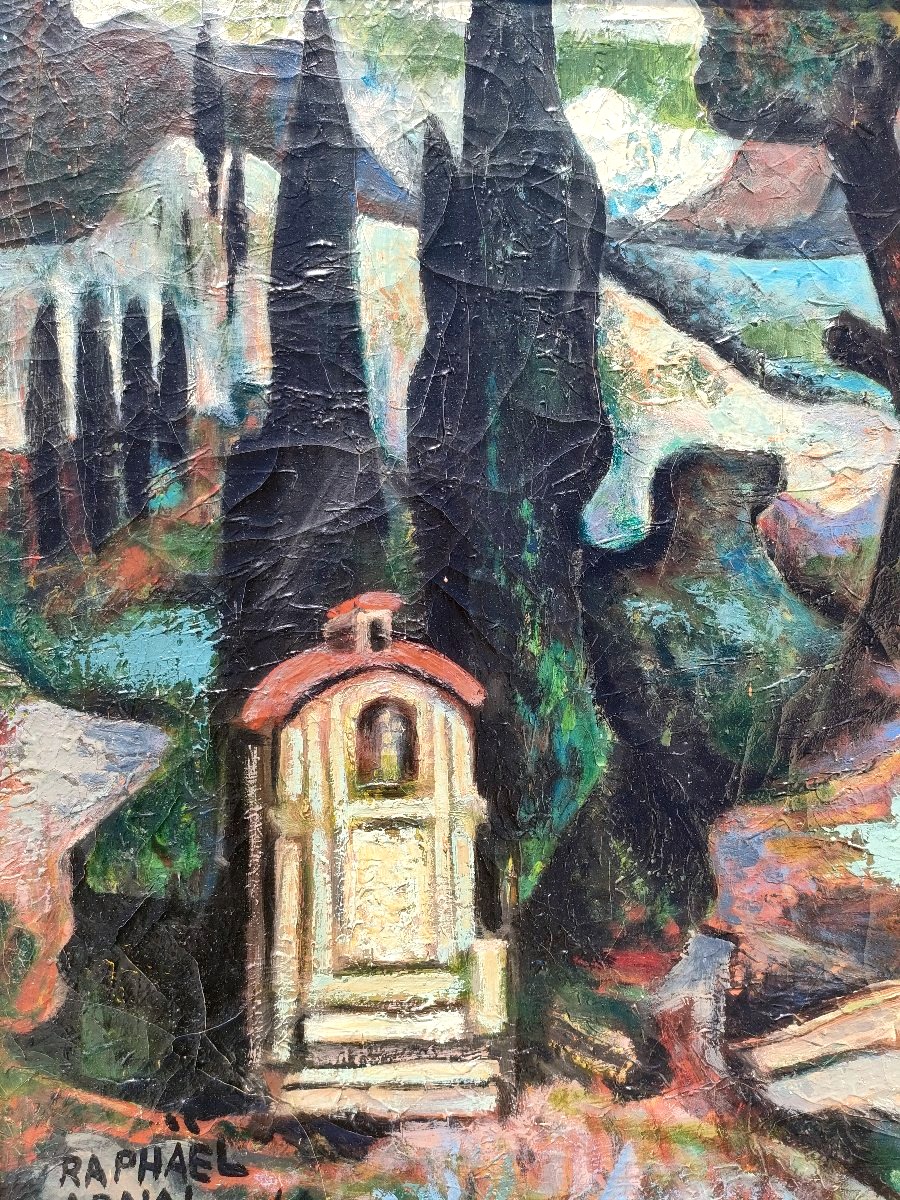 Raphael Arnal (1906-1963), Paysage à l'oratoire, Huile sur toile signée, encadrée, 1948-photo-1