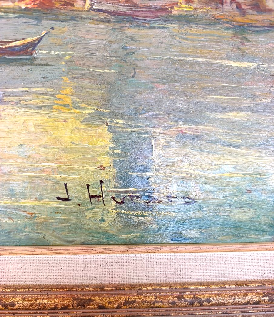 Joseph Hurard (1887-1956), Paysage de bord de mer,Martigues?huile sur panneau, signée, encadrée-photo-3