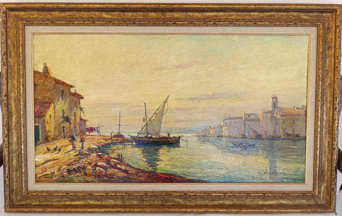 Joseph Hurard (1887-1956), Paysage de bord de mer,Martigues?huile sur panneau, signée, encadrée-photo-2