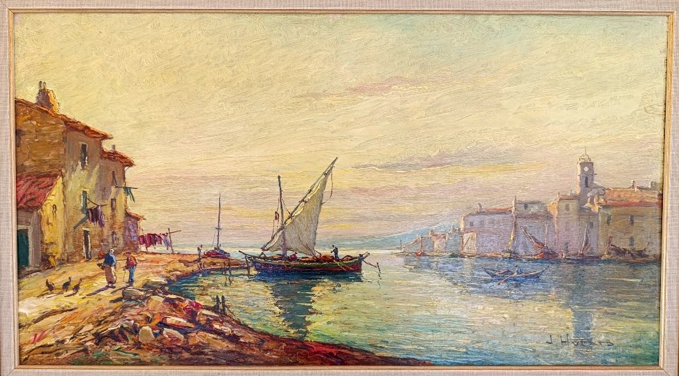 Joseph Hurard (1887-1956), Paysage de bord de mer,Martigues?huile sur panneau, signée, encadrée