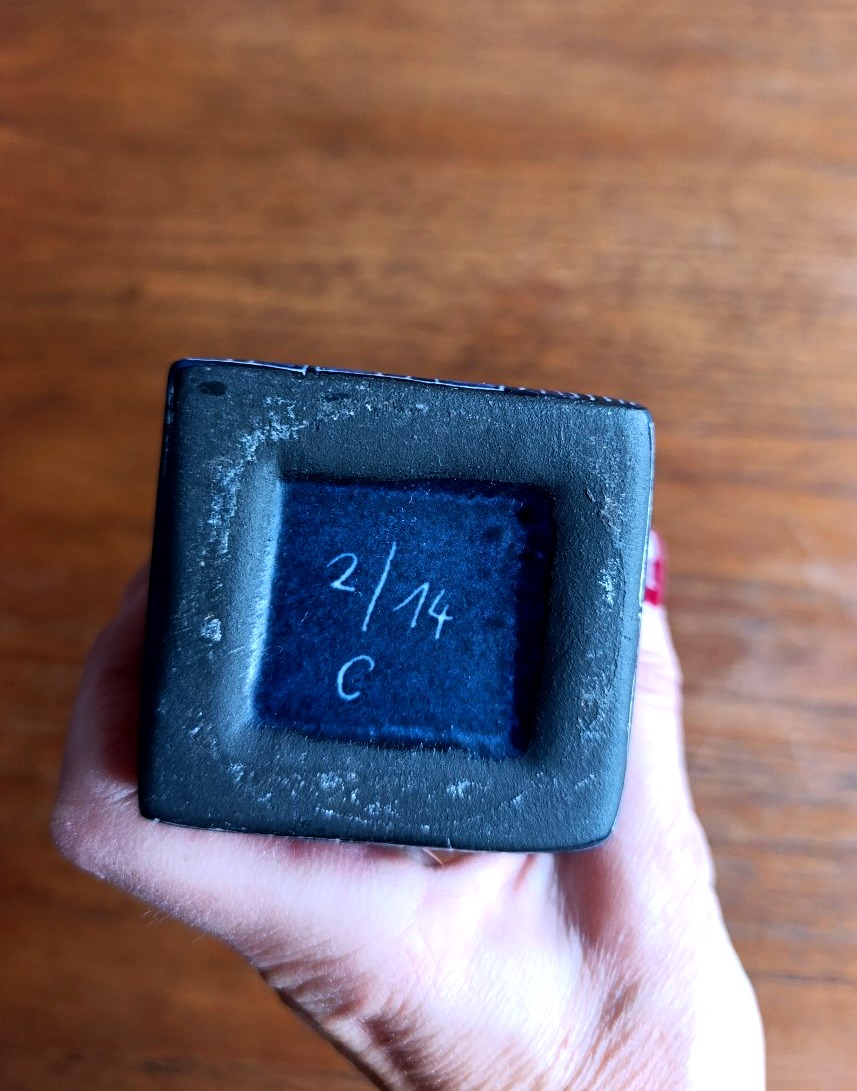 Square Ceramic Pot With Blue And Black Geometric Decoration, 1950s/60s-photo-4