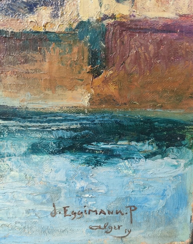 J. Eggimann (1872-1929), Huile sur toile signée, datée 1929, Le port d'Alger, encadrée-photo-3
