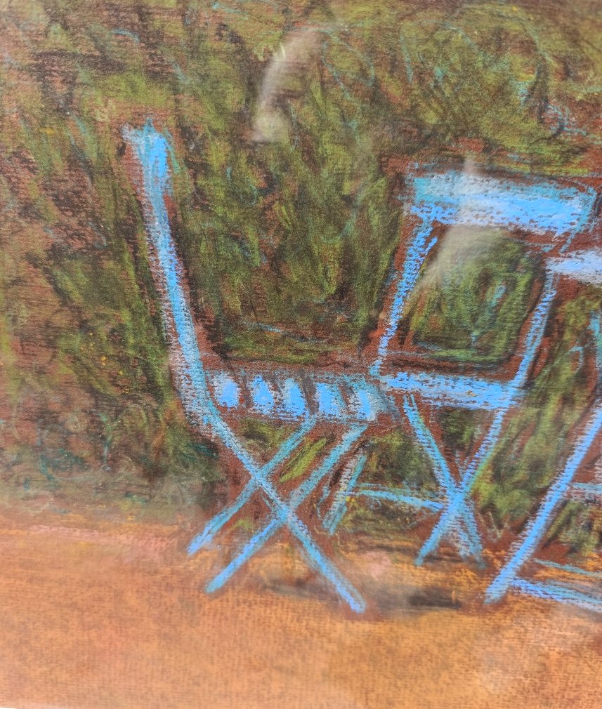 Jean-Pierre BLANCHE (XXème), La chaises bleue, Pastel sur papier signé, encadré-photo-3