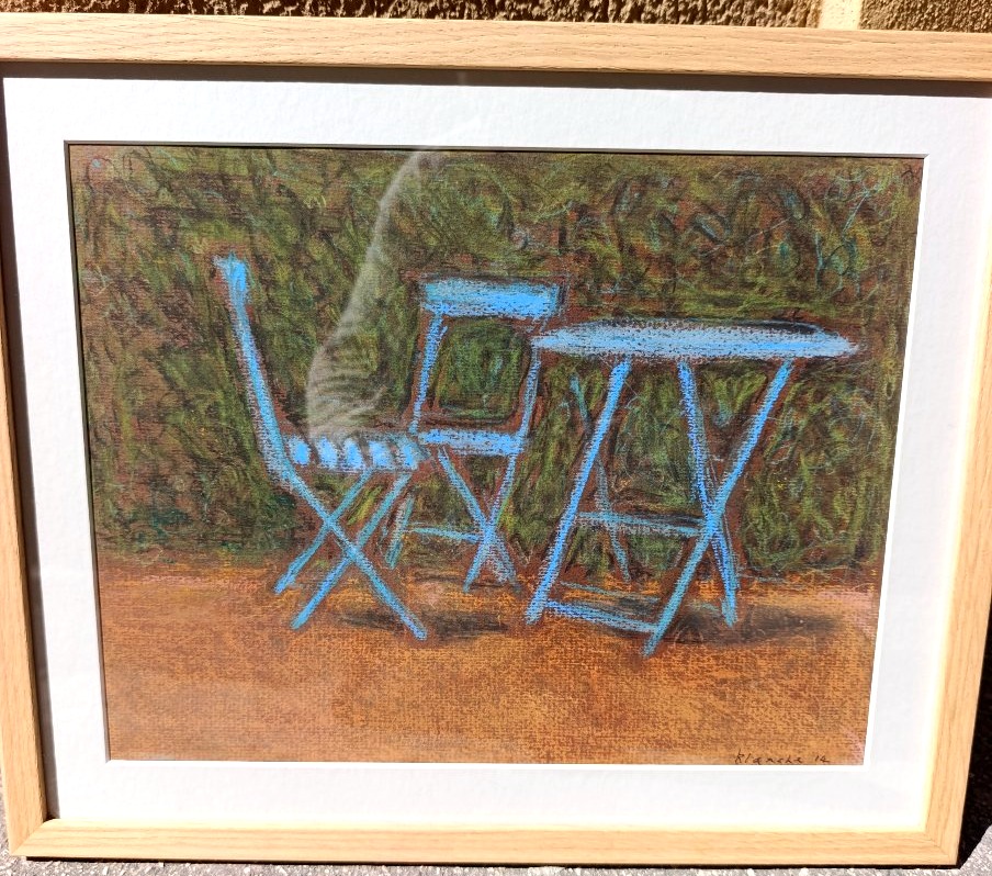 Jean-Pierre BLANCHE (XXème), La chaises bleue, Pastel sur papier signé, encadré-photo-1