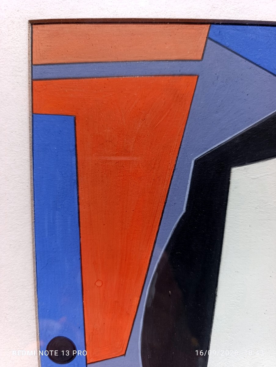 Heduini (20th Century), Cubist Composition, Gouache On Paper, Signed, Framed, 1950s-photo-3