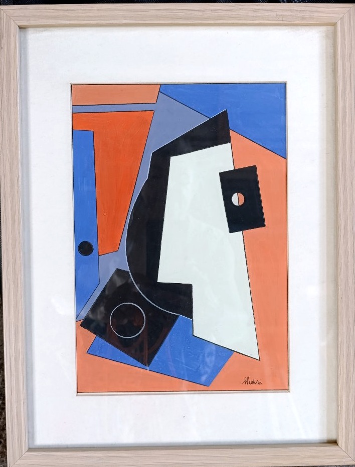 Heduini (20th Century), Cubist Composition, Gouache On Paper, Signed, Framed, 1950s-photo-2