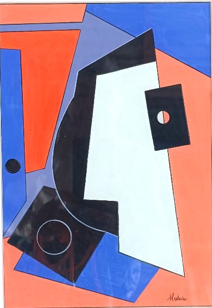 Heduini (20th Century), Cubist Composition, Gouache On Paper, Signed, Framed, 1950s