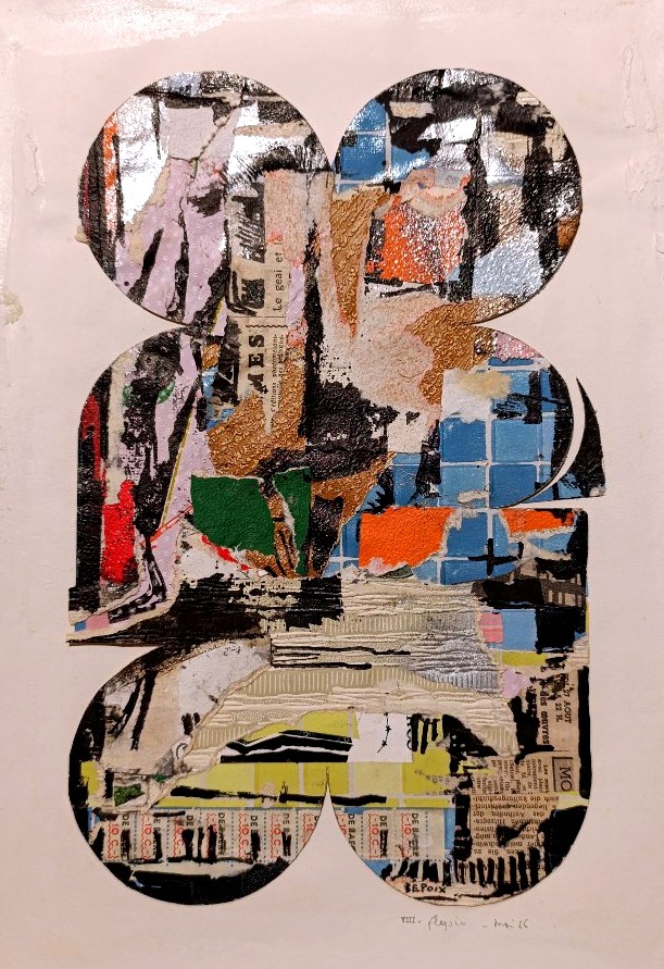 Michel Bepoix (1937–), Abstract Composition, Collage And Ink On Paper, Signed, Dated 66