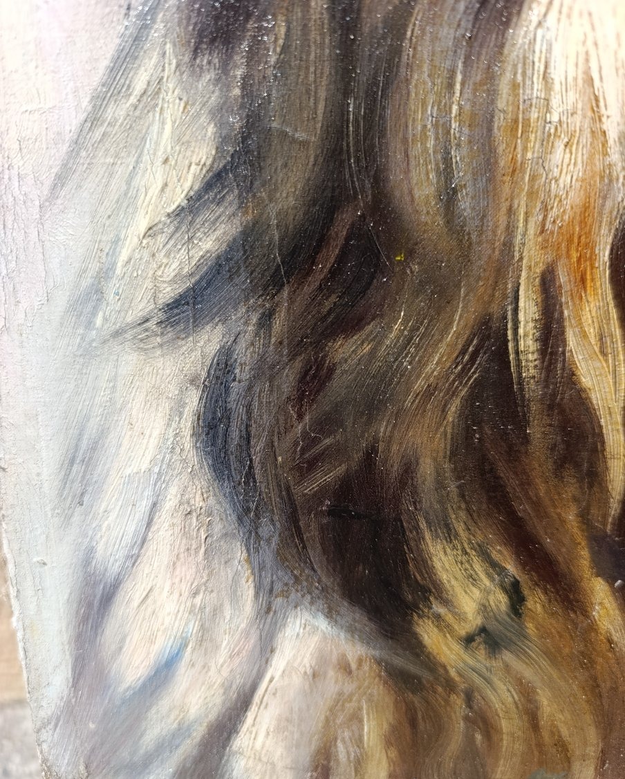 Ecole Française début XXème, Portrait de chien, Huile sur toile, encadrée-photo-3