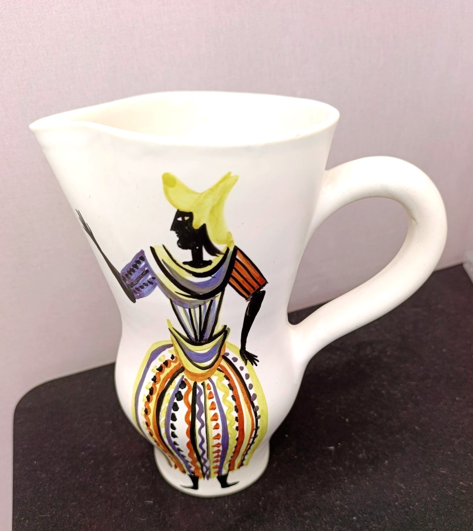 Roger Capron (1922–2006), White Ceramic Pitcher Decorated With A Figure, Signed "capron" 