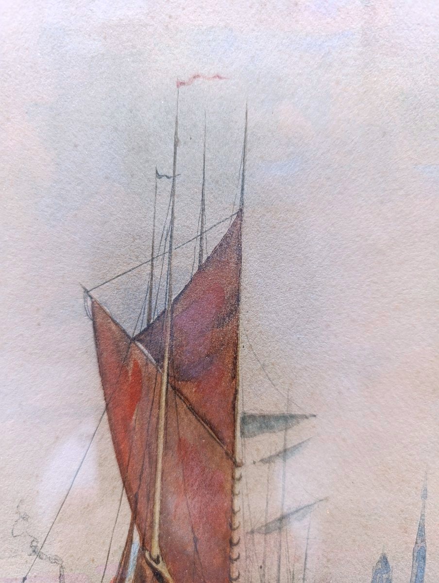 Saulnier(1801-1878), Vue de la Seine à Rouen, aquarelle sur papier, signée, datée, située-photo-1