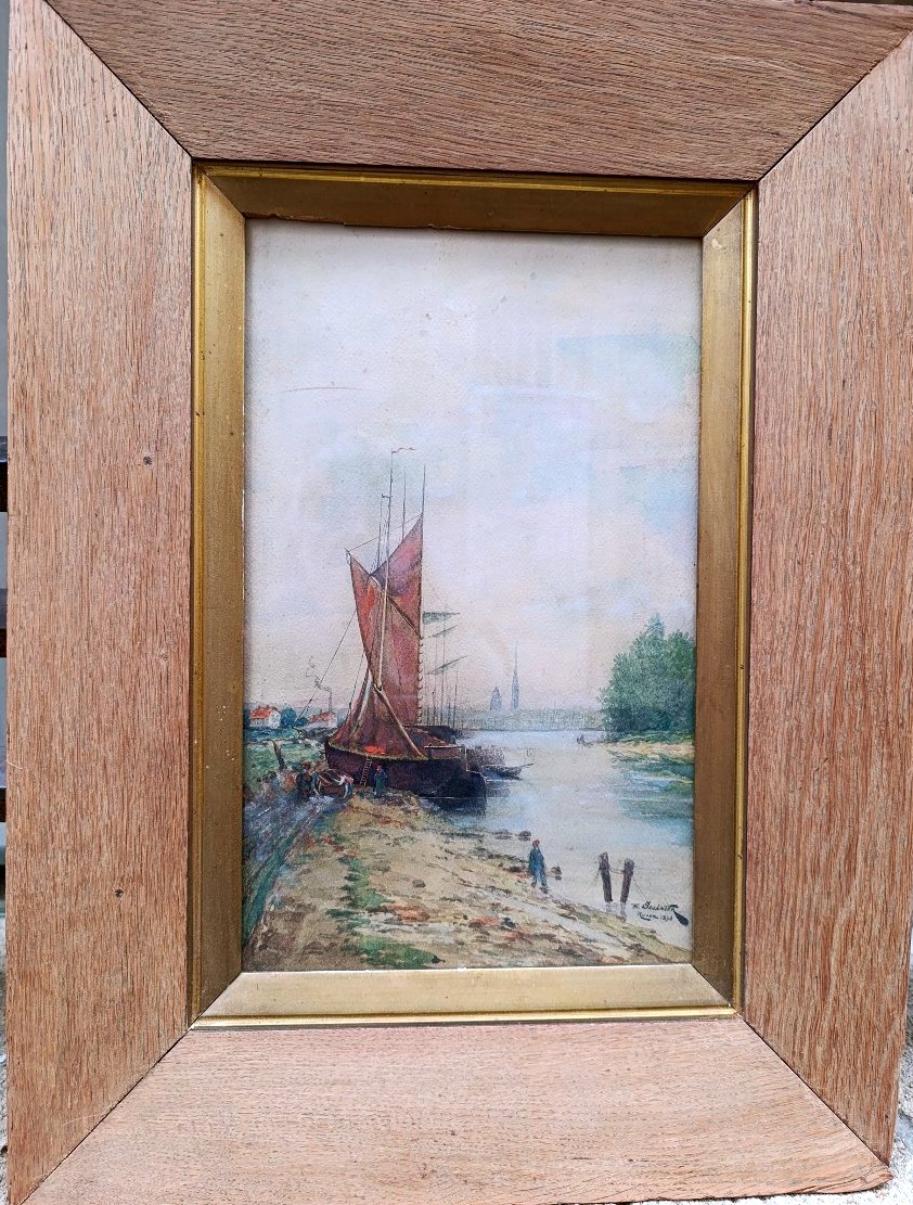 Saulnier(1801-1878), Vue de la Seine à Rouen, aquarelle sur papier, signée, datée, située-photo-4