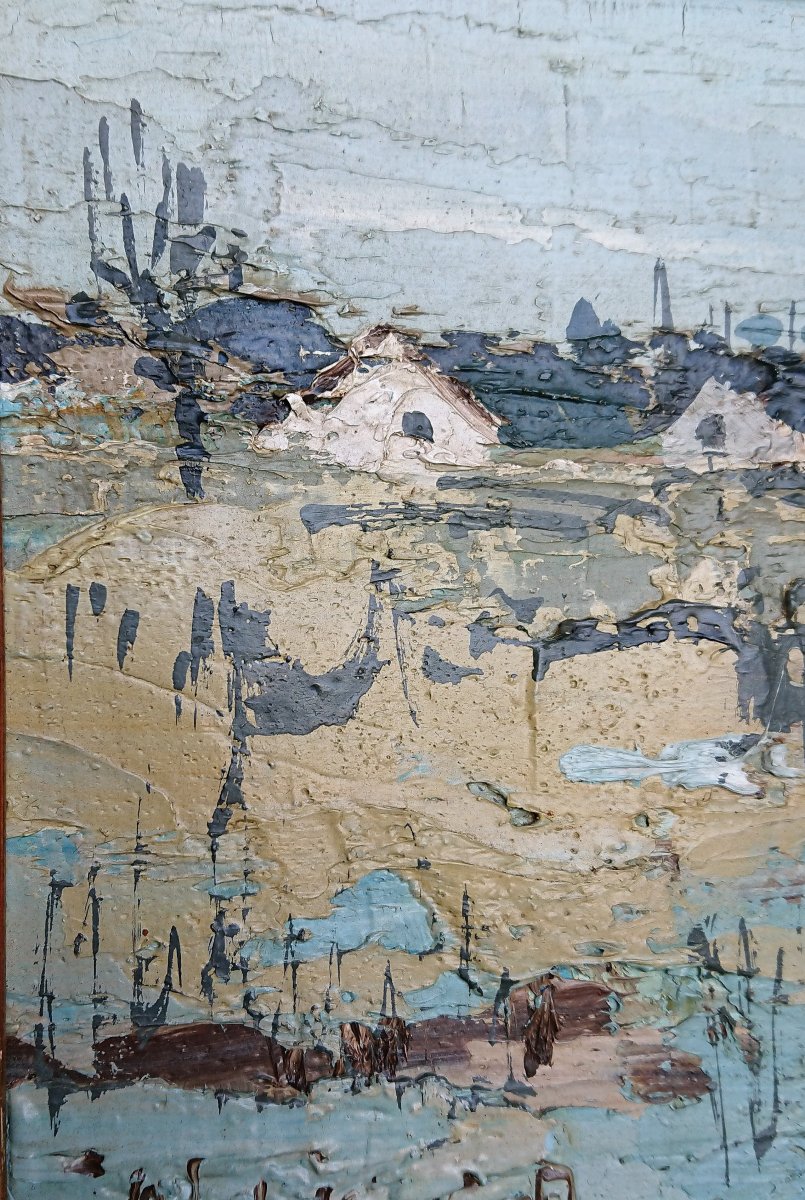 Willim Goliash, (1922-1986), Paysage Hivernal, Huile Sur Panneau Signée, Cadre Doré Feuille-photo-3