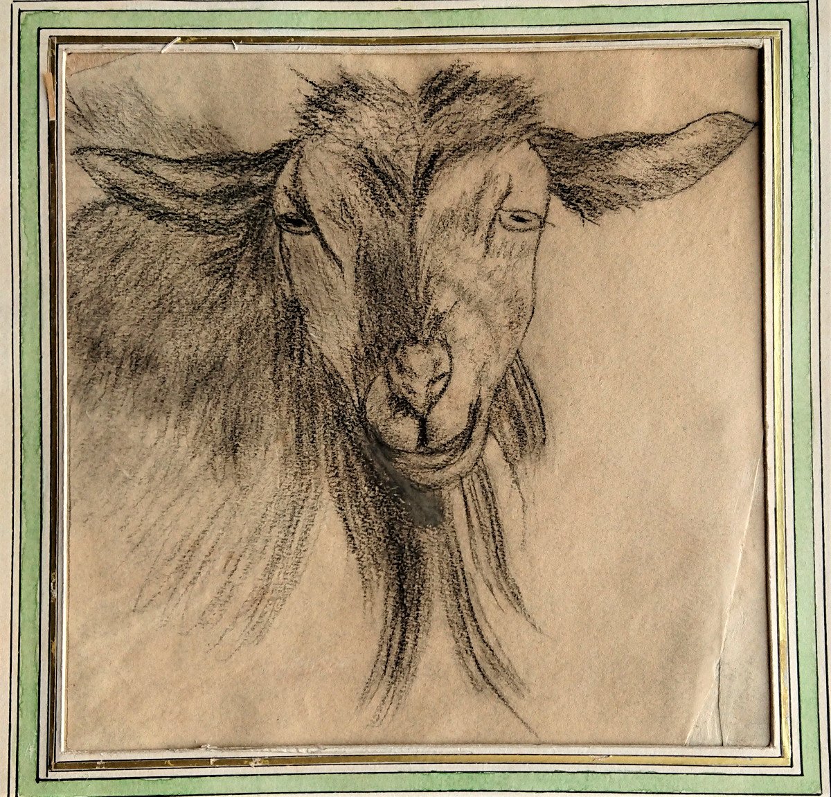 François Simon (1818-1896), Head Of Goat, Drawing Lead Mine, Recorded On The Back 1850.