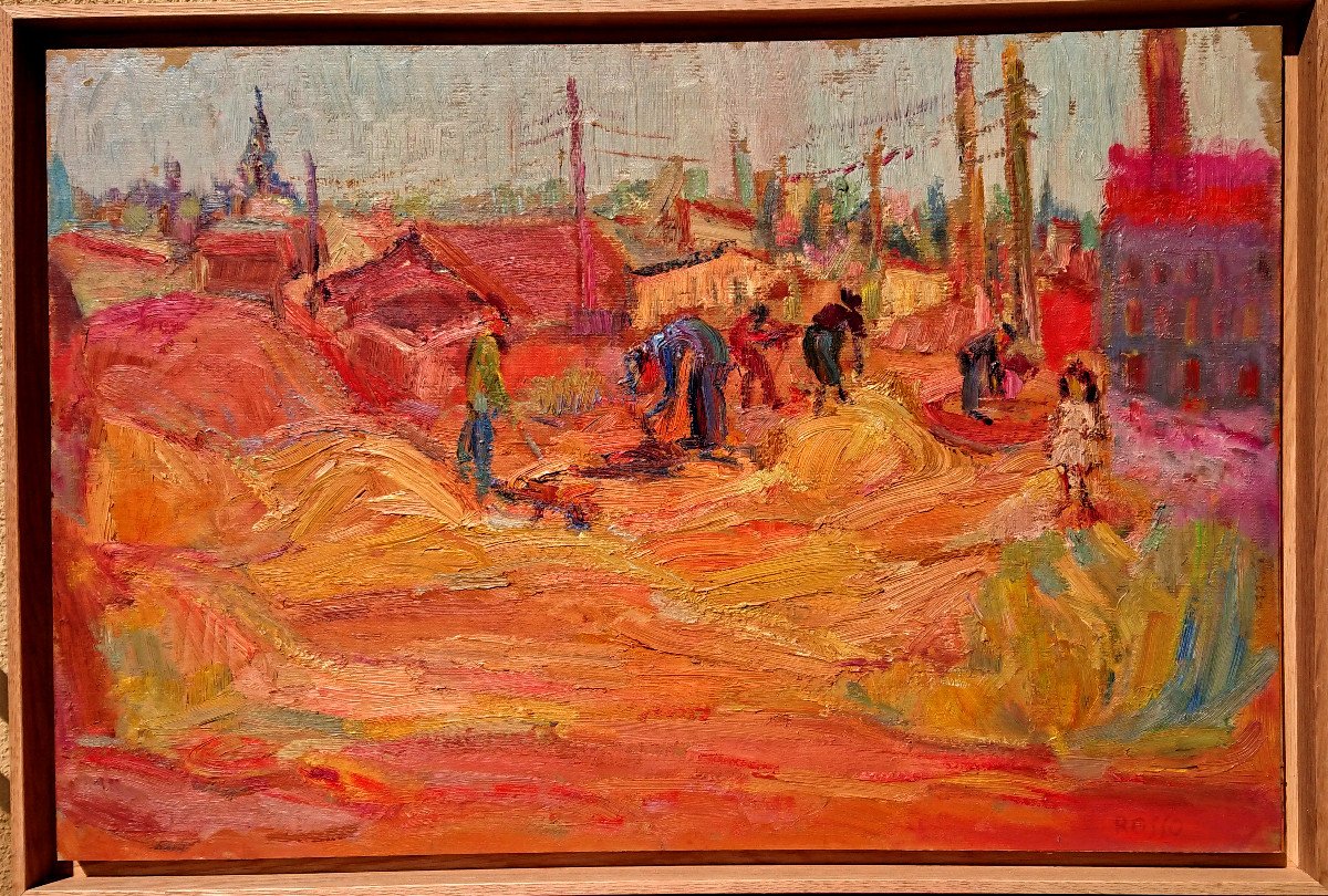 Rosso. R, (1924-1988), Les Tuileries à l'Estaque, Oil On Panel, Signed. Around 1960-photo-3