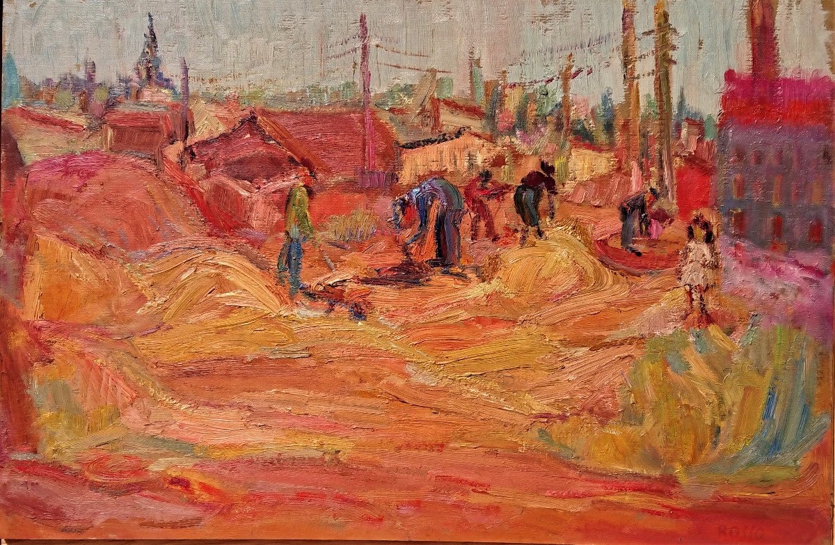 Rosso. R,  (1924-1988), Les Tuileries à l'Estaque, Huile Sur Panneau, Signé.  Vers 1960