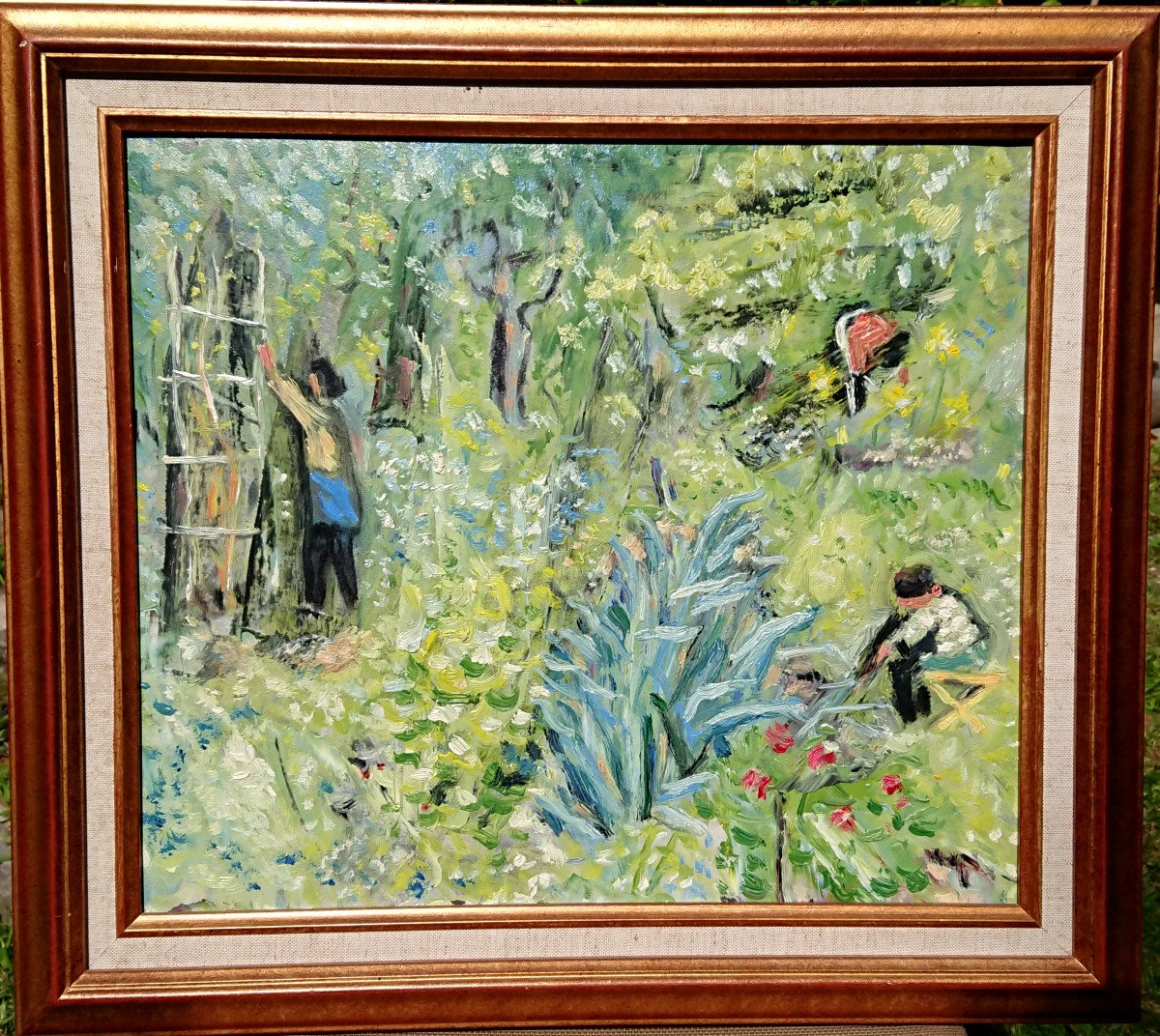 A. Ousatchev (1914-?), Russian School, The Picking, Oil On Panel Signed On The Back, Framed-photo-4