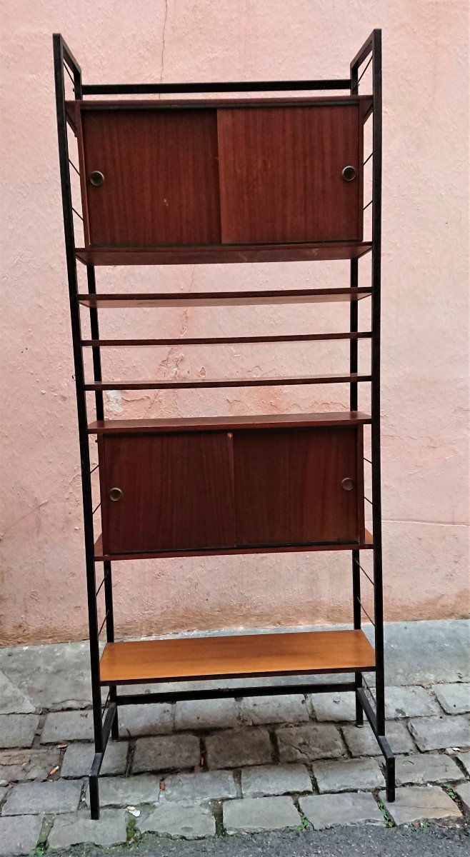 50s/60s Design Modular Bookcase, Exotic Wood And Metal, Good Condition