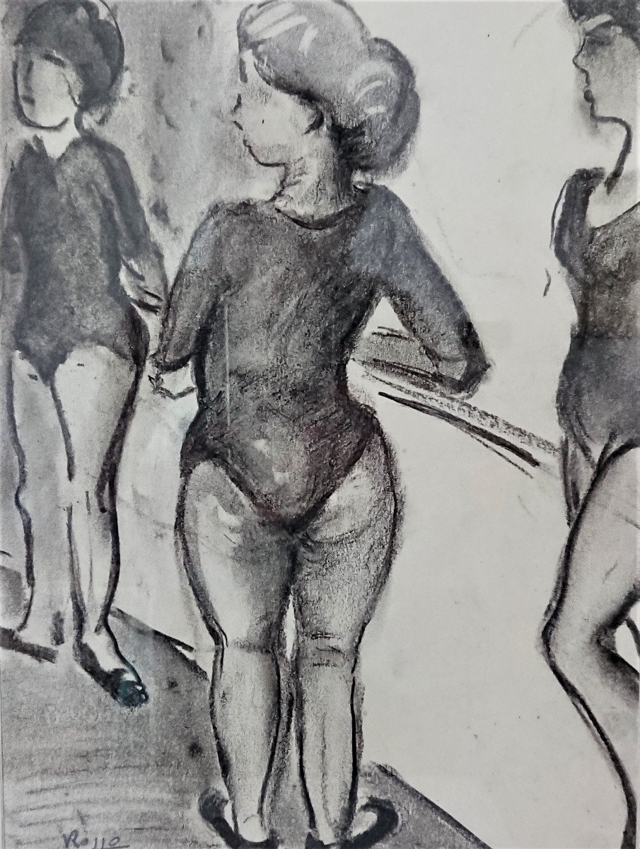 Rosso, (1924-1986), Charcoal Drawing On Paper, The Dancers, Signed Lower Left, Framed