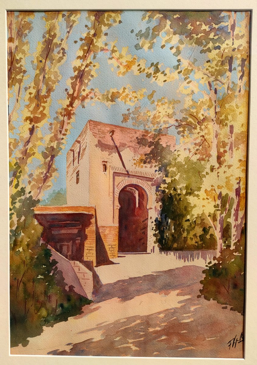 20th Century French School, View Of Granada, Gouache On Paper, Signed On The Right, Framed