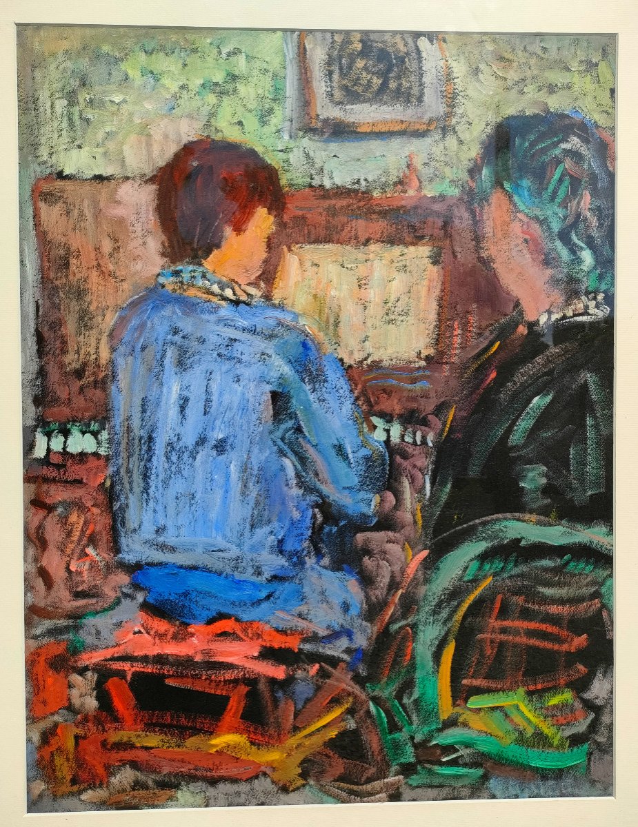R. Rosso (1924-1986), The Piano Lesson, Pastels On Paper, Signed, Framed Under Glass