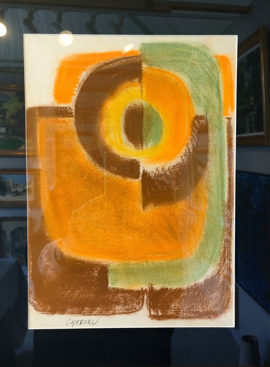 Paul Cheriau (1929-2014), Composition Abstraite, Pastels Sur Papier, Années 60