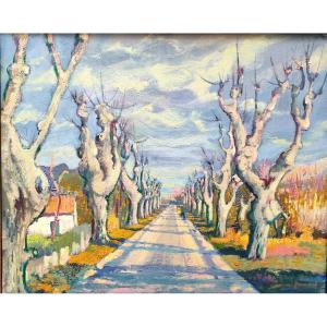 Guy Benard (1928), La Route d'Arles, Huile Sur Toile, Signée à Gauche