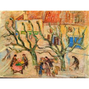 Manceron, Winter Market In Provence, Signed, Framed