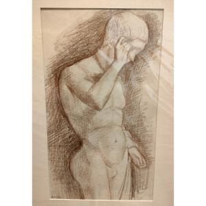 Raymond Rosso (1924-1987), Academy Of Man, Brown Pastel Drawing On Paper, Signed
