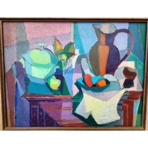 Paul Rigoulet (1924-2019), Nature Morte Cubiste, Huile Sur Toile Non Signée, Encadrée