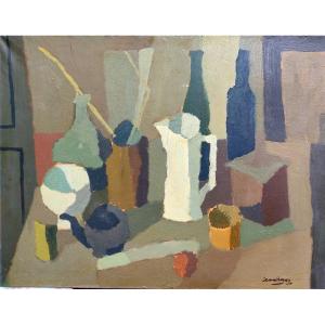 José Serna Ramos (1927-2011), Still Life With Bottles, Oil On Canvas Signed